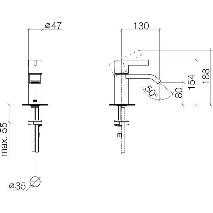Dornbracht-IMO-Wastafelmengkraan-chroom-3350767000-maattekening