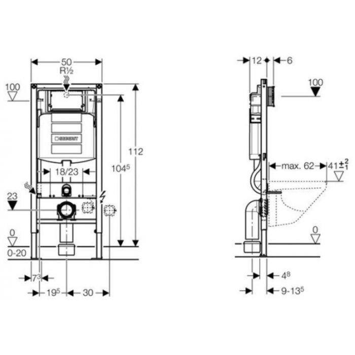 Geberit Duofix Sigma 12cm Inbouwreservoir met frame 111.308.00.5